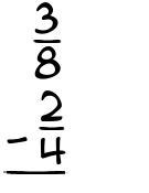 What is 3/8 - 2/4?