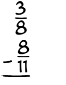 What is 3/8 - 8/11?