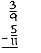 What is 3/9 - 5/11?