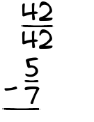 What is 42/42 - 5/7?
