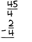 What is 45/4 - 2/4?