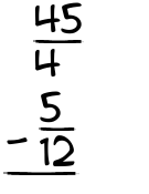 What is 45/4 - 5/12?