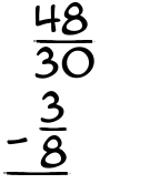 What is 48/30 - 3/8?