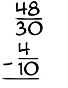 What is 48/30 - 4/10?