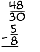 What is 48/30 - 5/8?