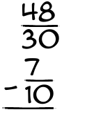 What is 48/30 - 7/10?