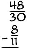 What is 48/30 - 8/11?