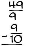 What is 49/9 - 9/10?