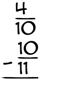 What is 4/10 - 10/11?