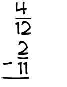 What is 4/12 - 2/11?