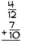 What is 4/12 + 7/10?