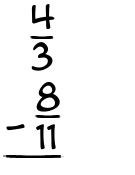What is 4/3 - 8/11?