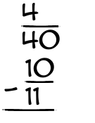 What is 4/40 - 10/11?