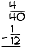 What is 4/40 - 1/12?