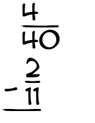 What is 4/40 - 2/11?