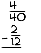 What is 4/40 - 2/12?