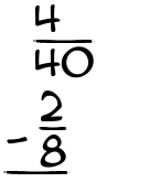 What is 4/40 - 2/8?