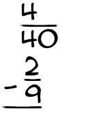 What is 4/40 - 2/9?
