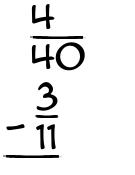 What is 4/40 - 3/11?