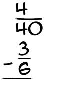 What is 4/40 - 3/6?