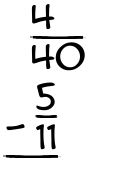 What is 4/40 - 5/11?