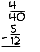 What is 4/40 - 5/12?