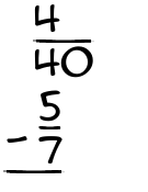 What is 4/40 - 5/7?