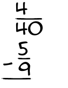 What is 4/40 - 5/9?