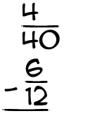 What is 4/40 - 6/12?