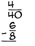 What is 4/40 - 6/8?