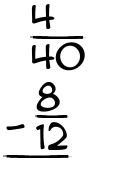What is 4/40 - 8/12?