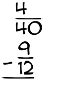 What is 4/40 - 9/12?