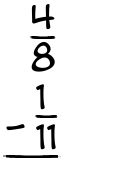 What is 4/8 - 1/11?