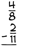 What is 4/8 - 2/11?