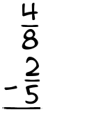 What is 4/8 - 2/5?