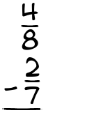 What is 4/8 - 2/7?