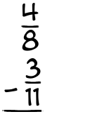 What is 4/8 - 3/11?