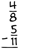 What is 4/8 - 5/11?