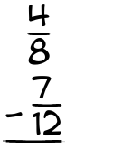 What is 4/8 - 7/12?