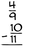 What is 4/9 - 10/11?