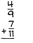 What is 4/9 + 7/11?