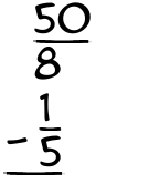 What is 50/8 - 1/5?