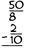 What is 50/8 - 2/10?