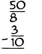 What is 50/8 - 3/10?