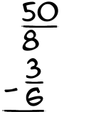What is 50/8 - 3/6?