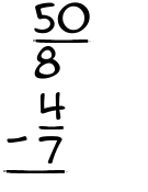 What is 50/8 - 4/7?