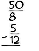 What is 50/8 - 5/12?
