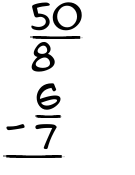 What is 50/8 - 6/7?