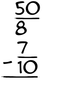 What is 50/8 - 7/10?