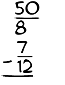 What is 50/8 - 7/12?